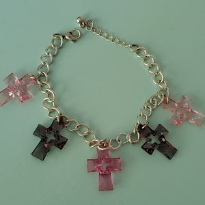 Sparkly goth cross charm bracelet